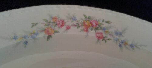 A close up of the floral pattern on a plate