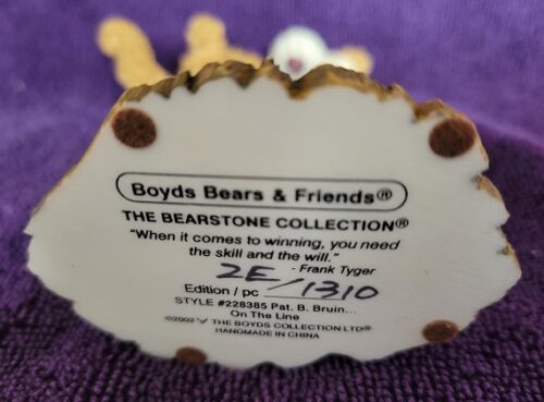 A close up of the label on a bear
