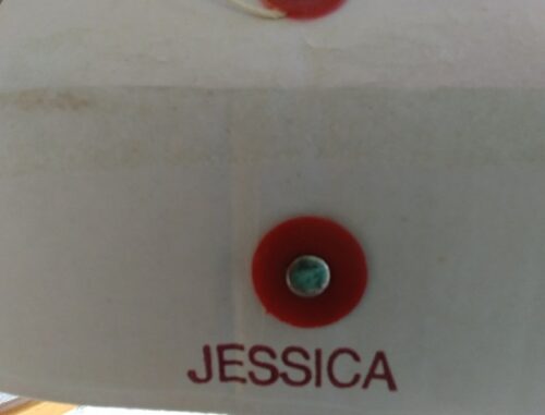 A close up of the name jessica on a box