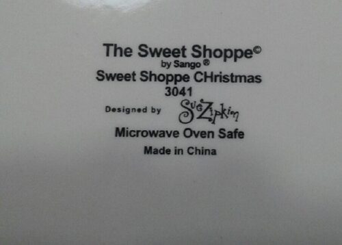 A close up of the sweet shoppe christmas plate