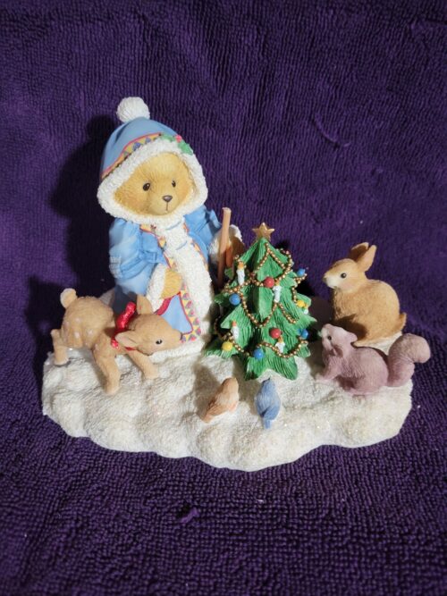 Cherished Teddies Olga "Feel The Peace...Hold The Joy...Share The Love Girl with Tree, Bunny, and Deer Cherished Teddies by Enesco #182966. 1996 Priscilla Hillman