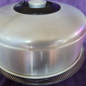 KROMEX Aluminum Cake Saver Cover w/Footed Glass Cake Plate