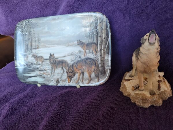 Moonlit Crossing by Mary Pettis & Howling Wolf Statue