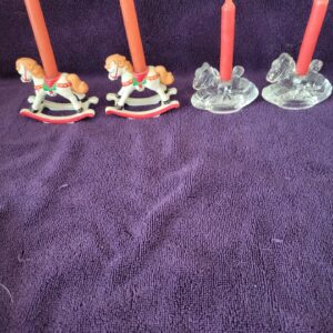 Ceramic & Glass Rocking Horse Candle Holders Set of 4